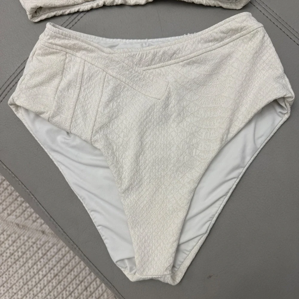 C17 RARE Revel Rey Hunter Bikini Two Piece Cream Snake Texture High Waisted Boho